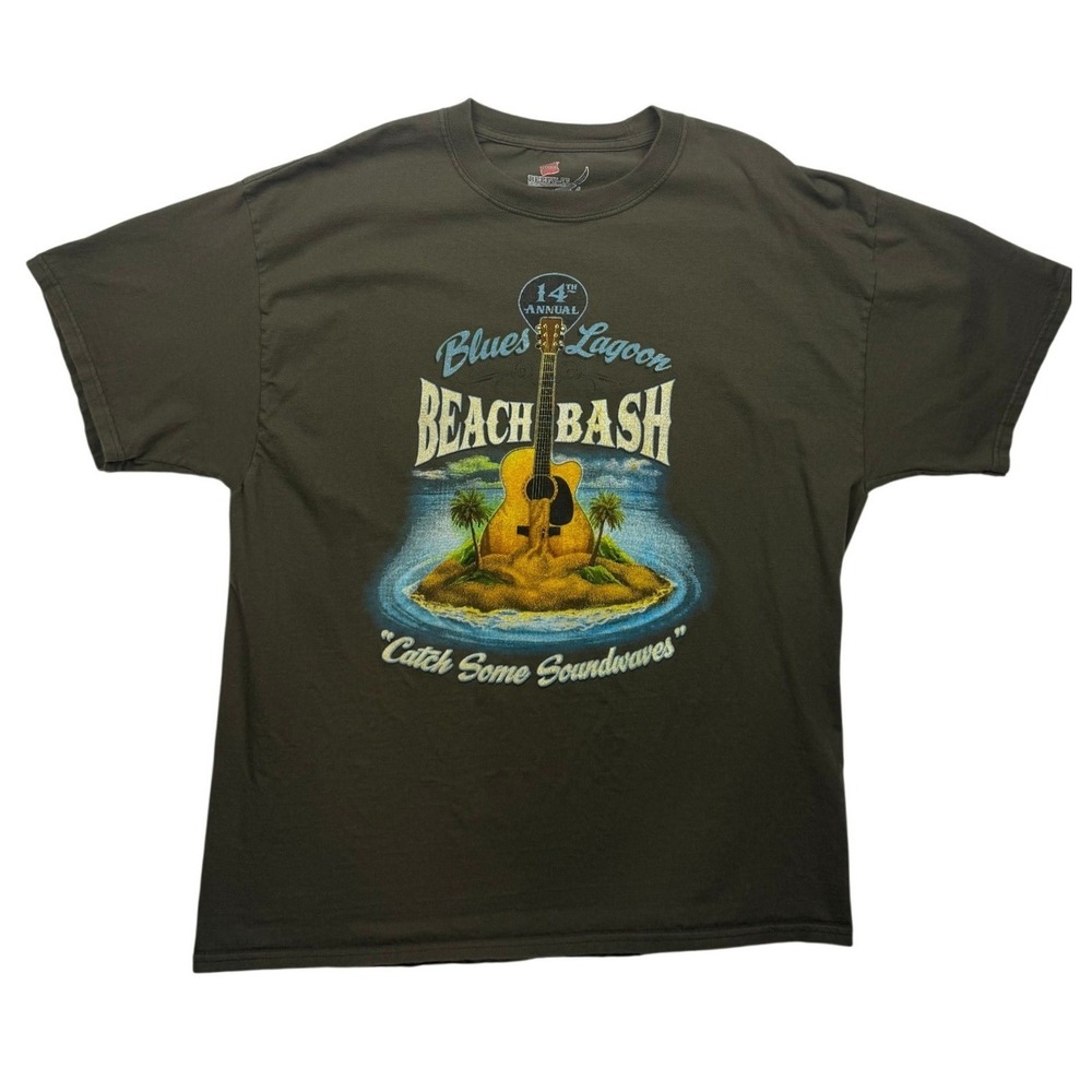 Blues Lagoon Beach Bash 14th Annual Guitar Graphic T Shirt XL Green